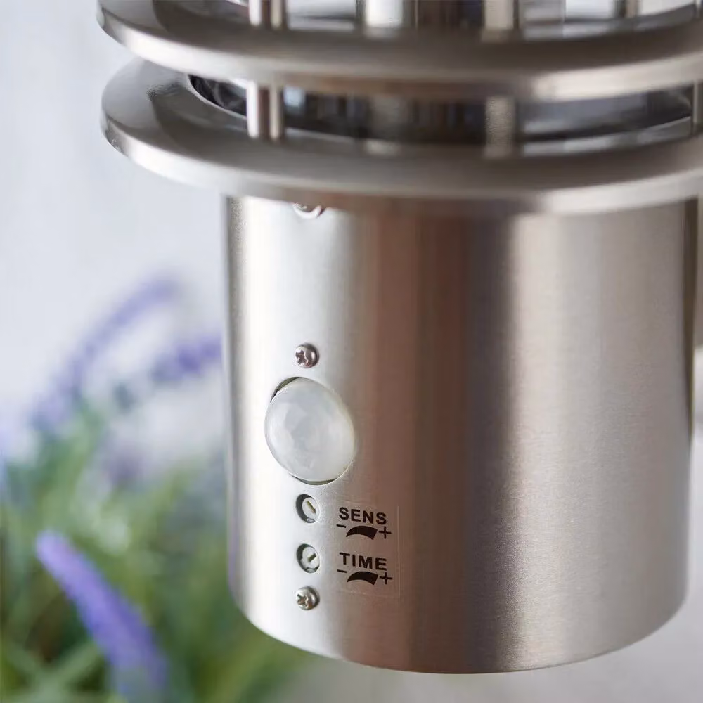 Loops IP44 Outdoor Wall Lantern in Brushed Silver with Motion and Dusk Sensors – 4