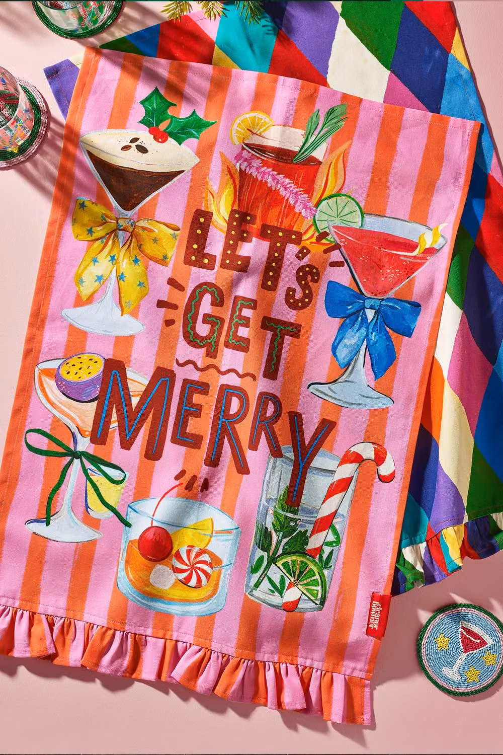 Eleanor Bowmer Let's Get Merry Cotton Kitchen Tea Towel Pack of 2, Multicolour, W: 50 cm, H: 70 cm – 2