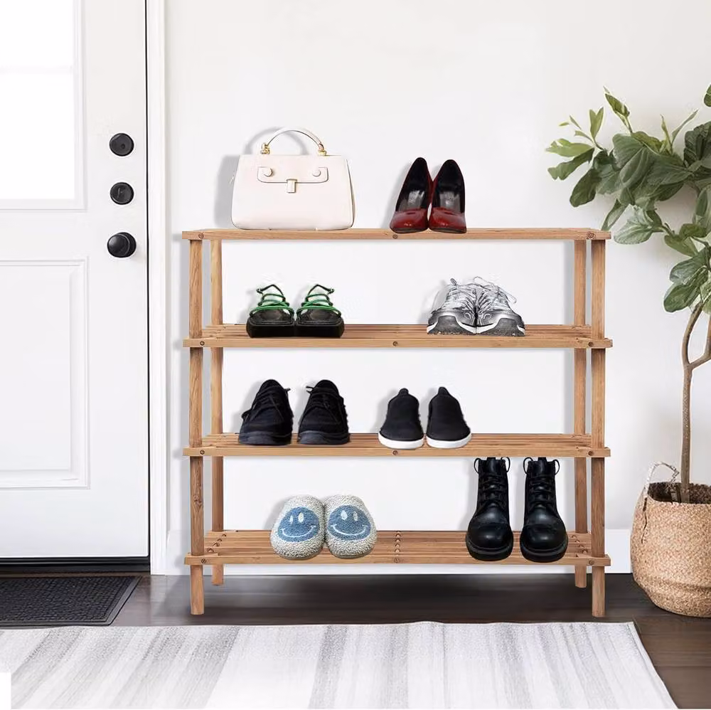 BARGAINS-GALORE 4 Tier Wooden Shoe Rack and Footwear Storage Organiser in Light Brown – 2