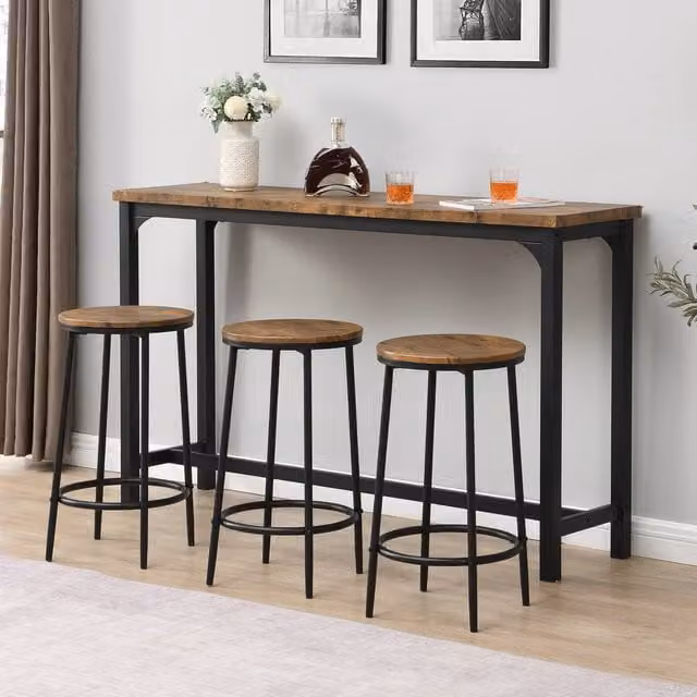 Mona Vale Furniture Industrial Bar Table Set with 3 Stools in Brown and Black – 1