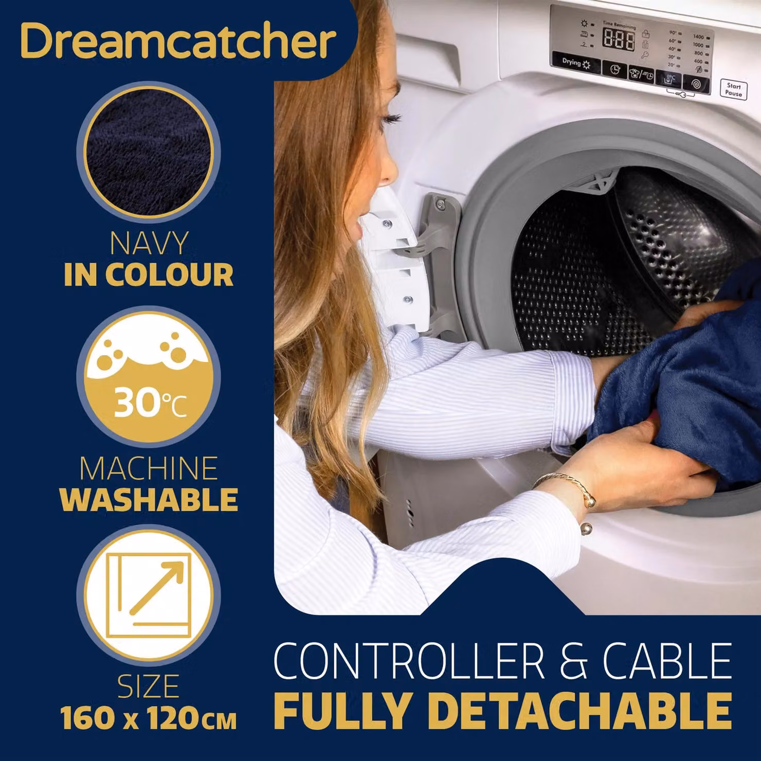 Dreamcatcher Deluxe Electric Heated Double Throw Blanket in Dark Blue with Soft Sherpa Microfibre and Variable Heat and Timer Settings – 5