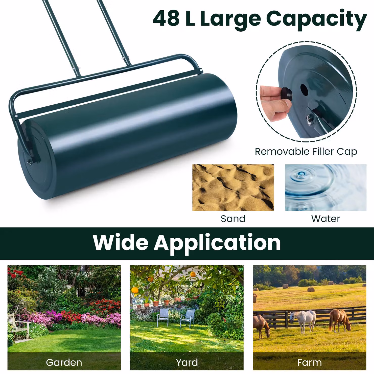 Costway 48 L Heavy-Duty Steel Lawn Roller in Green – 5