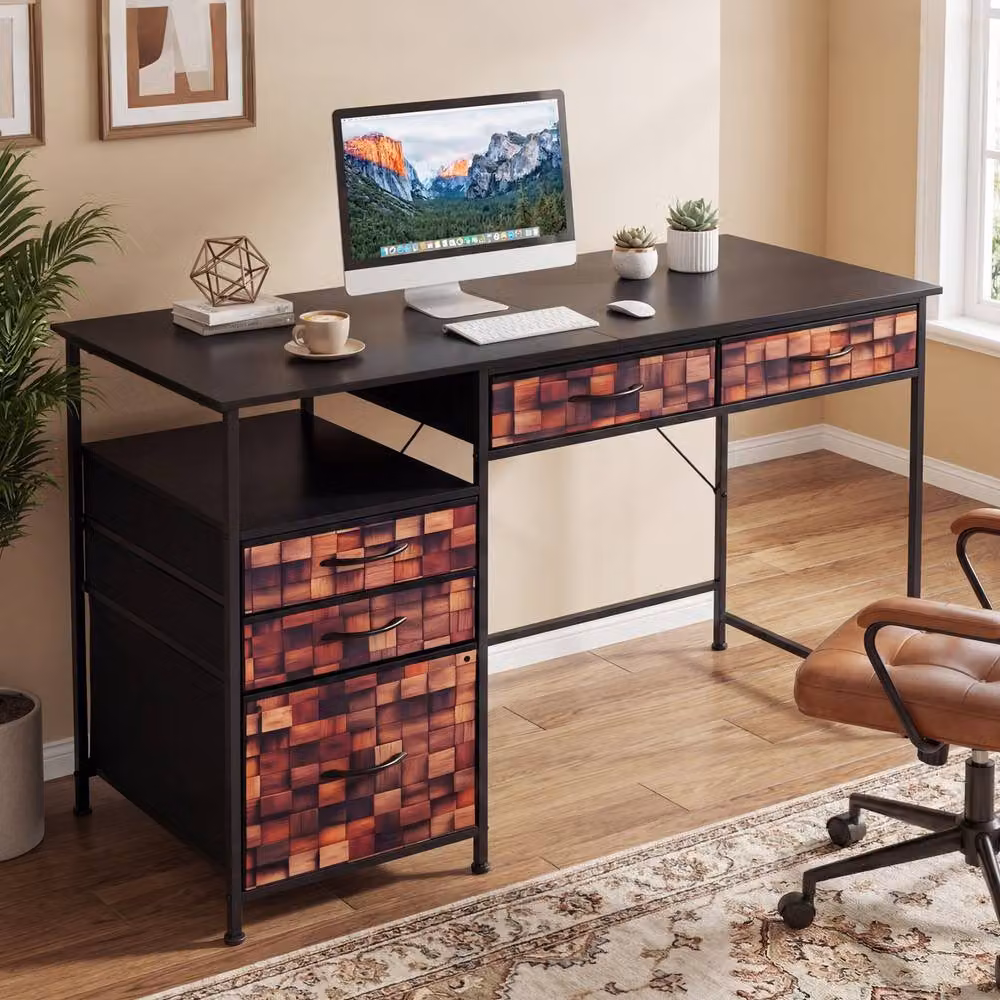 Costway Brown Computer Desk with Shelf and Drawers for Home Office and Study – 9