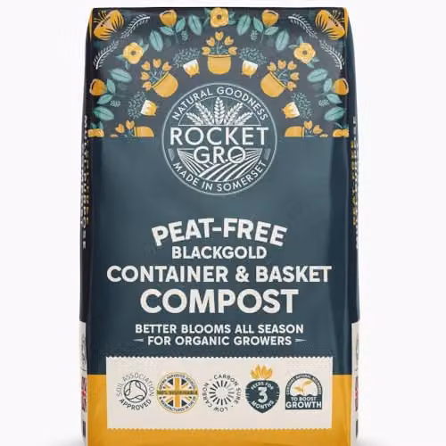 Thompson & Morgan RocketGro BlackGold Organic Peat-Free Container and Basket Compost for Flowers and Vegetables, 40 Litres