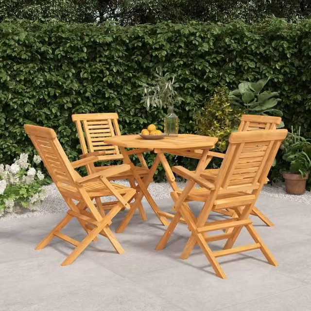 Berkfield Home 5 Piece Garden Dining Set in Brown Treated Teak Wood