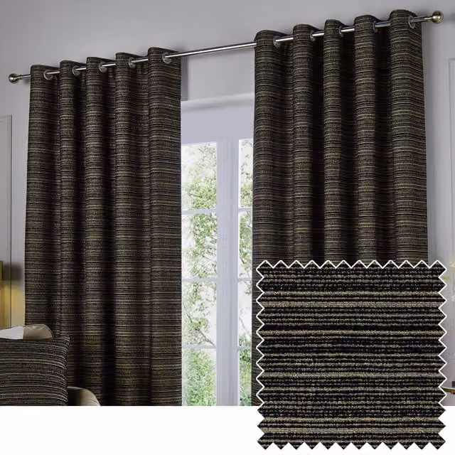Paoletti Jupiter Black and Gold Chenille Jacquard Eyelet Blackout Curtains, H 229 cm x W 229 cm