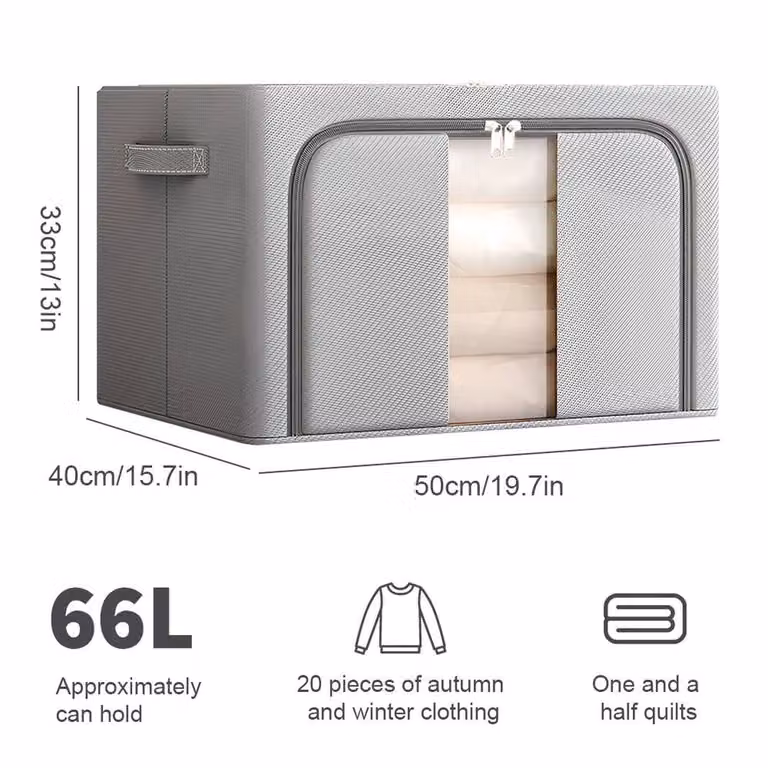 EONLION Set of 2 Foldable and Stackable Fabric Storage Boxes with Steel Frame in Grey, Width: 100 cm