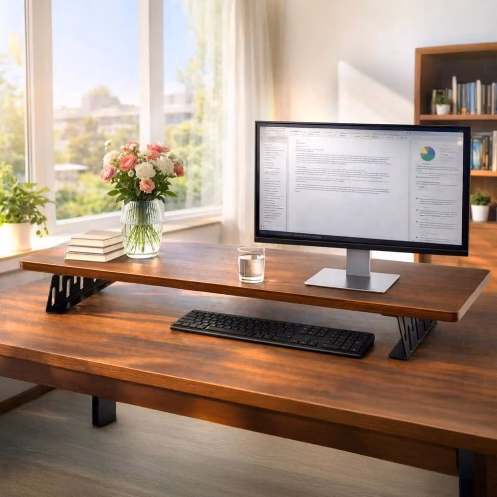 VOGREX Wooden Monitor Stand Riser for 2 Monitors, Dark Brown, Width: 80 cm – 5