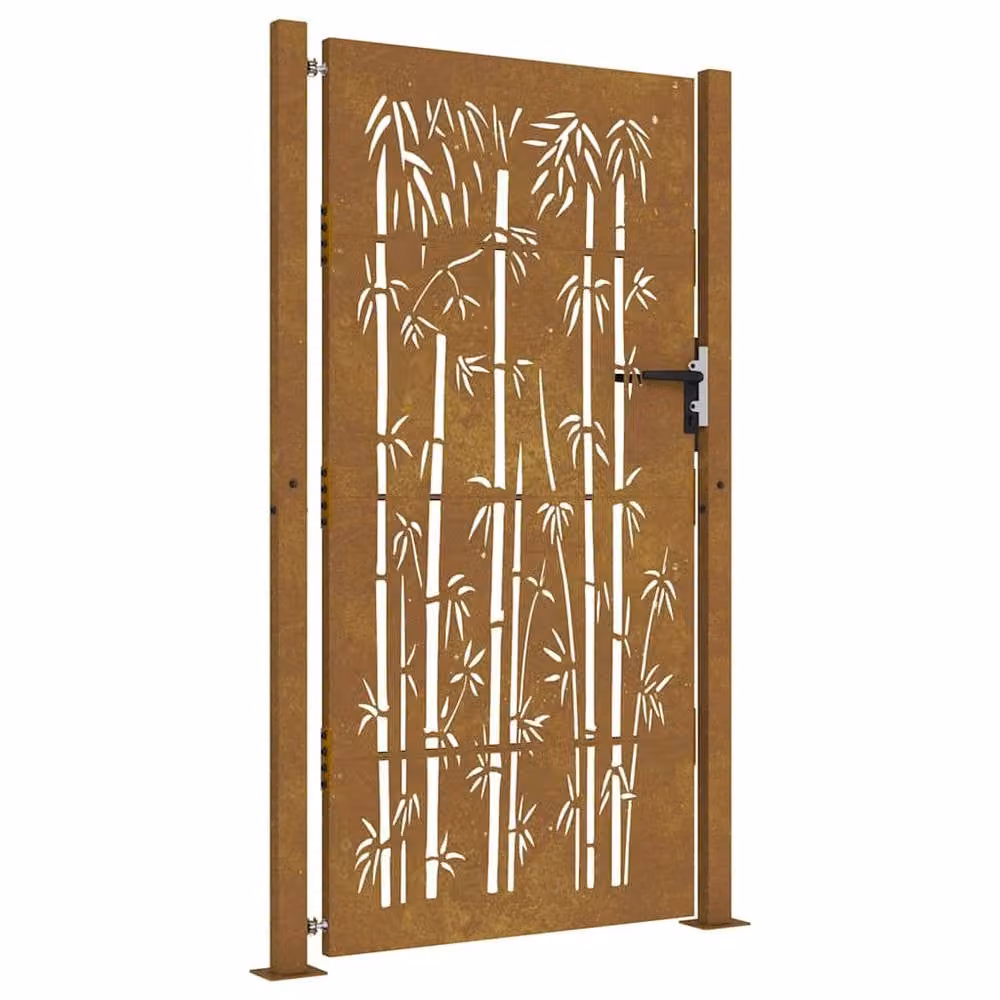 Berkfield Home Beautiful Garden Gate, Corten Steel Bamboo Design, Brown, W: 105 cm, H: 205 cm – 2