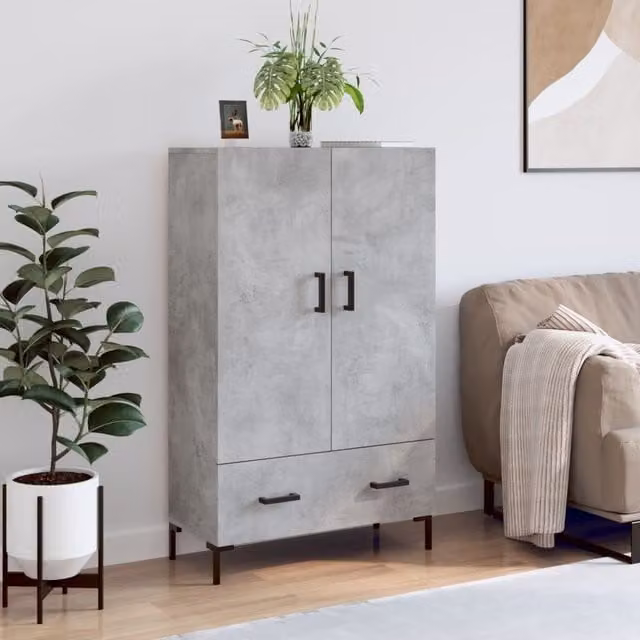 Berkfield Home Modern Highboard in Concrete Grey with Hinged Doors and Internal Shelves, W: 69.5 cm, D: 31 cm, H: 115 cm