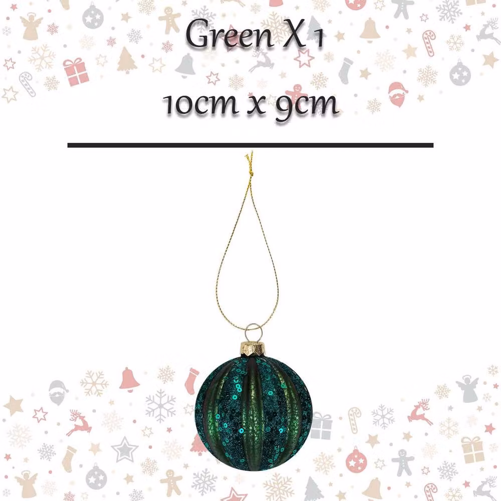 VFM e-Store Green Striped Glass Christmas Hanging Bauble – 2