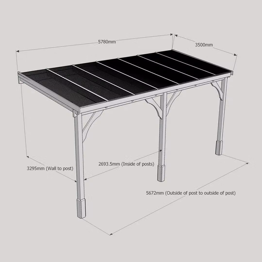 Rutland County Garden Furniture Ltd Polycarbonate Roof Wood Car Port, W: 578 cm, D: 350 cm, Rustic Brown and Light Green – 4
