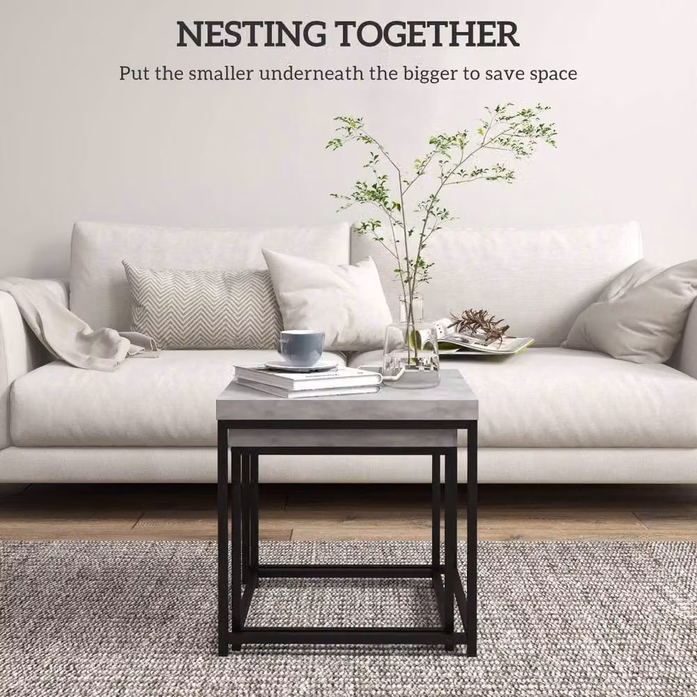 Wyld Haus Keco Set of 2 Grey Nesting Coffee Tables with 3.5cm Thick Composite Tabletops – 5
