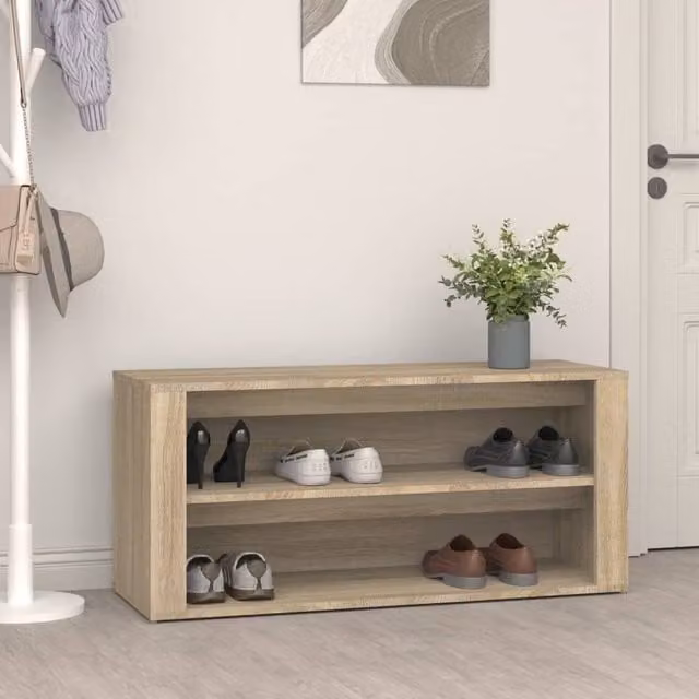 Berkfield Home Sonoma Oak Shoe Rack in Brown, W/D/H: 100 x 35 x 45 cm