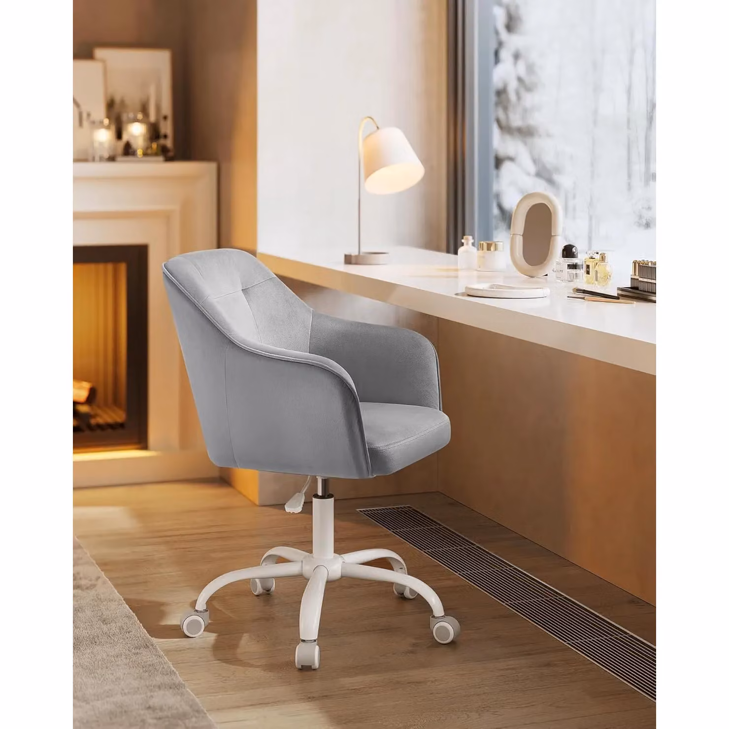 SONGMICS Velvet Swivel Task Chair with Armrests in Light Grey – 2