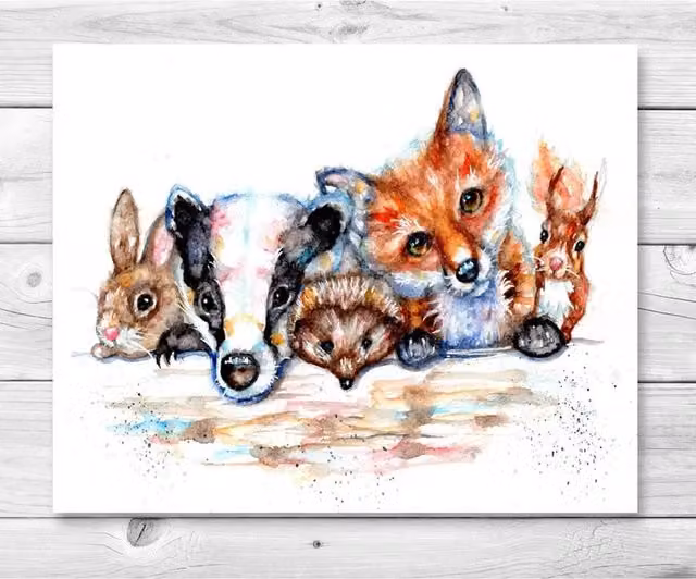 Be Coventry Woodland Pals Wildlife Art Canvas Painting in Brown and Multicolour, W/H: 40.64 x 40.64 cm