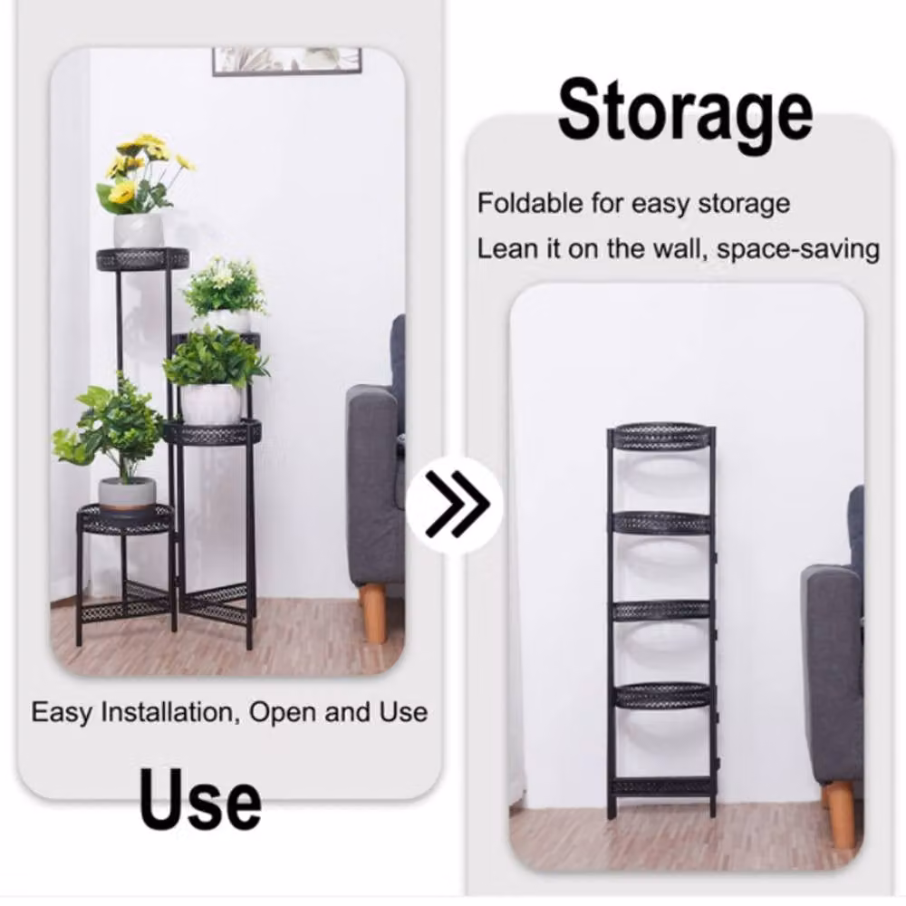 Living and Home 4-Tier Rotating Metal Plant Stand Display Shelf in Matt Black – 3