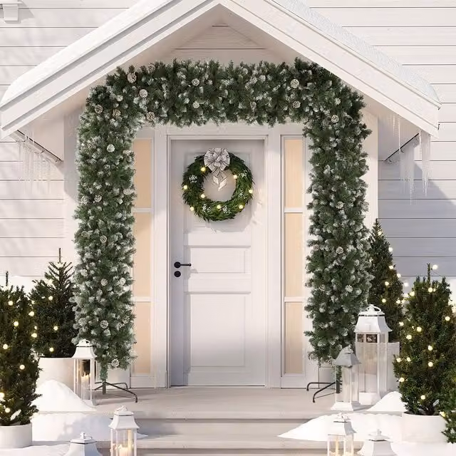 HOMCOM Snow Frosted Christmas Tree Arch Doorway Decor in Green – 1