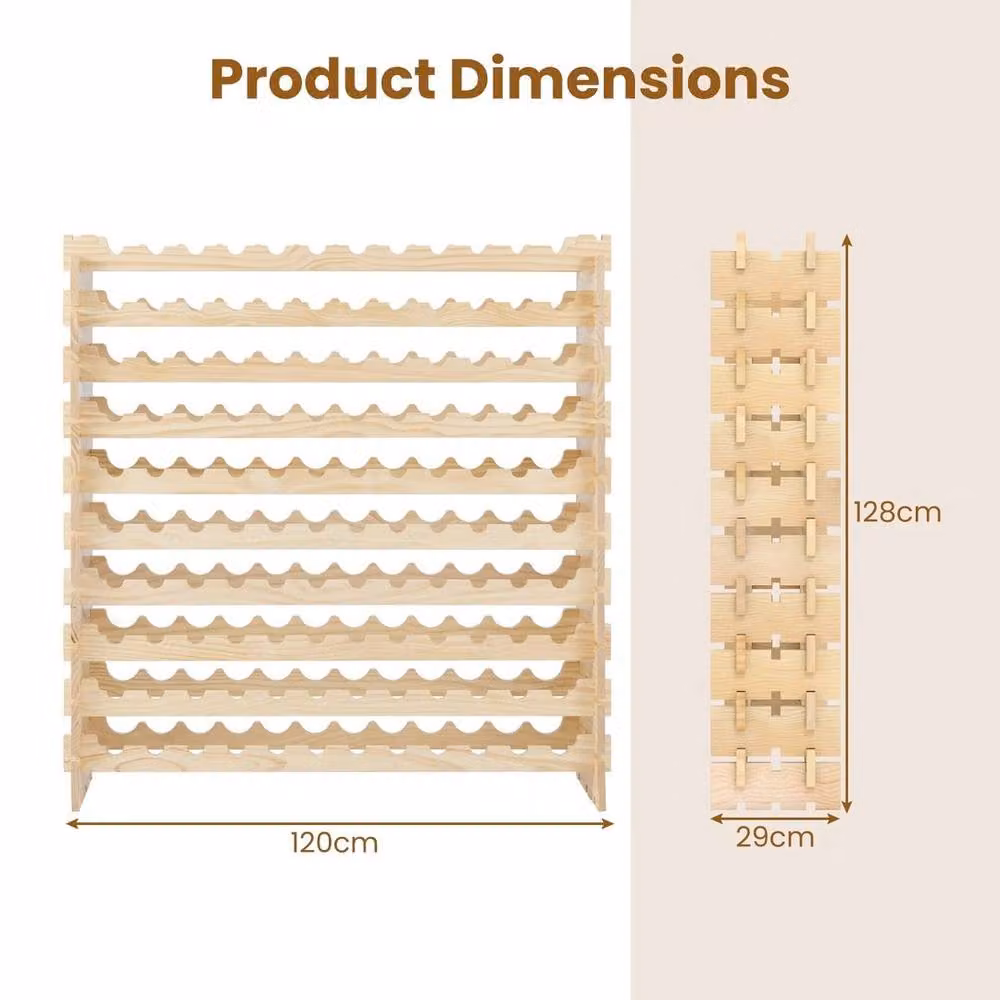 Kelvenix Stackable 120 Bottle Wine Rack in Natural Brown Wood – 2