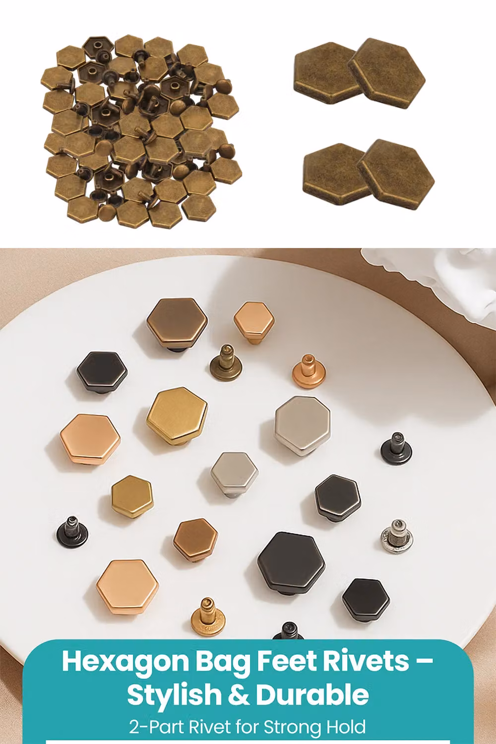 Neel Blue Bronze 14mm Hexagonal Feet Caps with 7mm Rivet Studs, 25 Pieces – 5