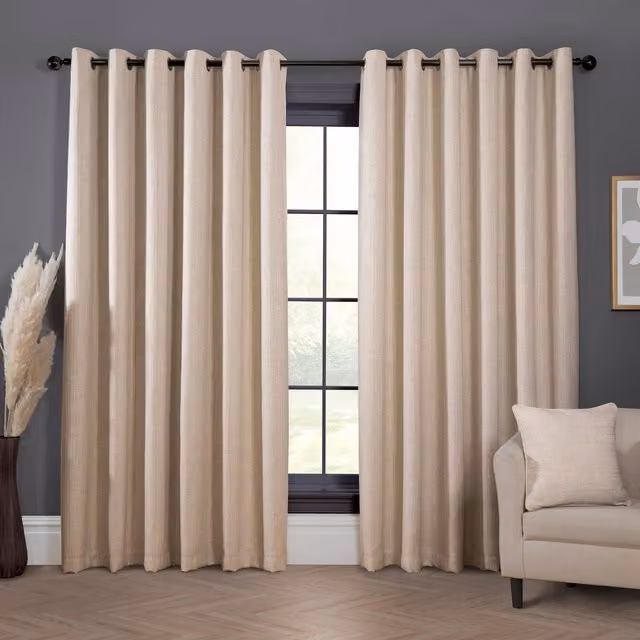 Divante Striped Blackout Eyelet Fabric Curtains in Sand and Beige, Height: 168 cm