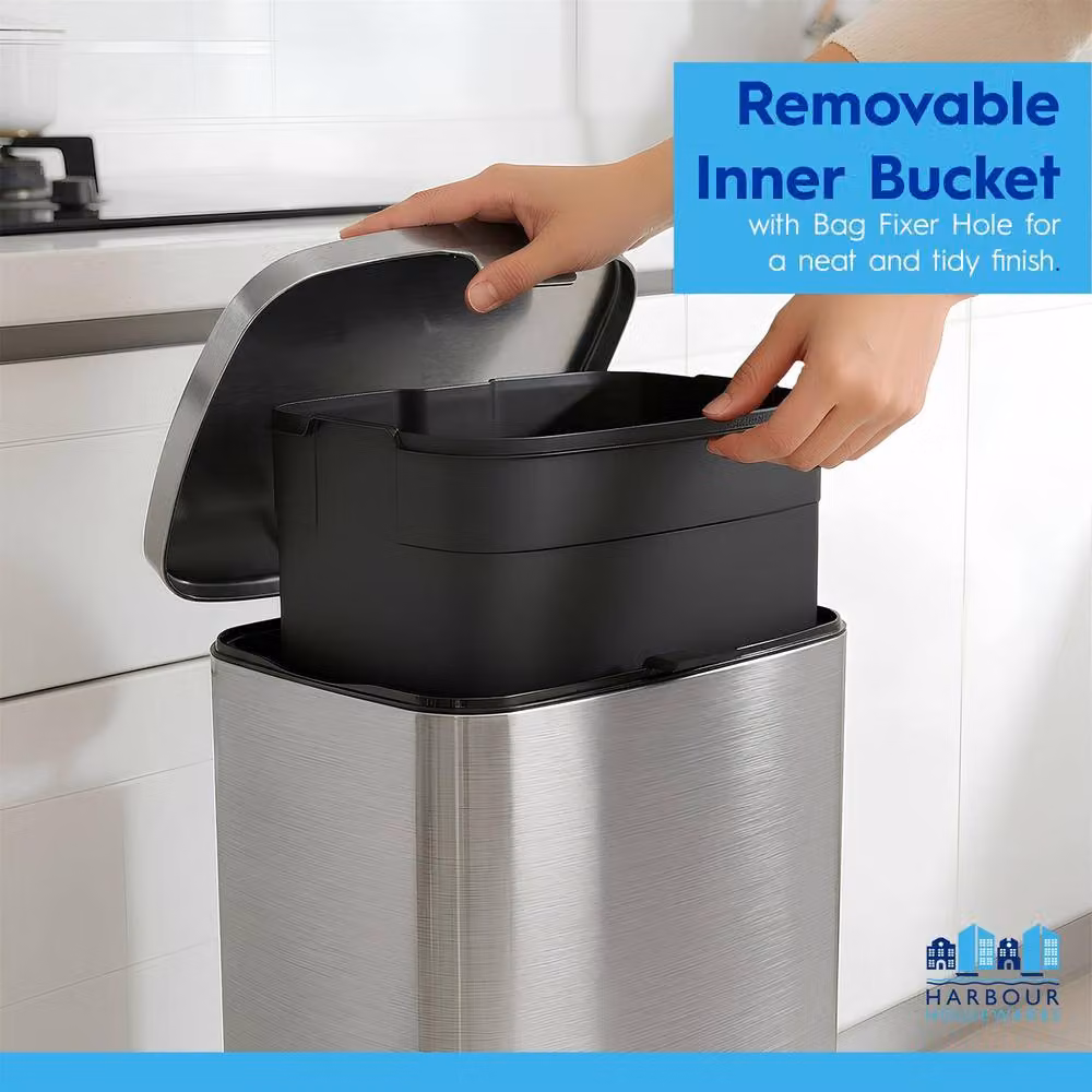 Harbour Housewares Square Stainless Steel Kitchen Pedal Bin with Soft Close and Removable Inner Bucket, White – 3