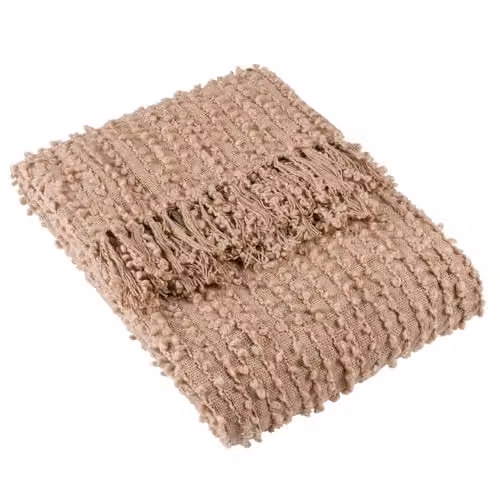 HOEM Arvo Woven Fringed Throw in Pink and Beige, W/D/H: 130 x 180 cm
