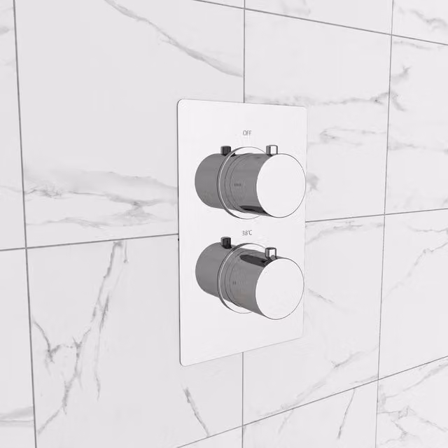 Nes Home Round Concealed Thermostatic Shower with 2 Dials and 1 Outlet in Chrome Silver