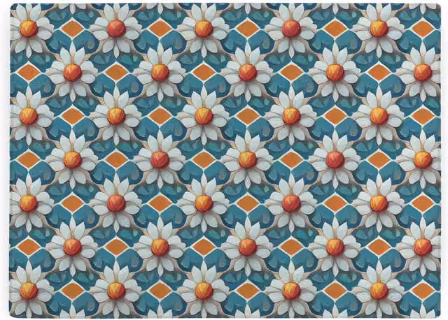 Purely Home Blue Floral Tile Rectangular Smooth Glass Kitchen Worktop Protector