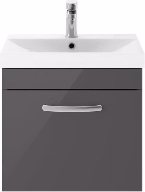 Balterley Millwich 1 Drawer Wall Hung Vanity Basin Unit, Gloss Grey, Width: 50 cm