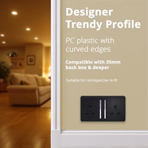 Trendi Switch Flush 2 Gang Socket in Black – 6