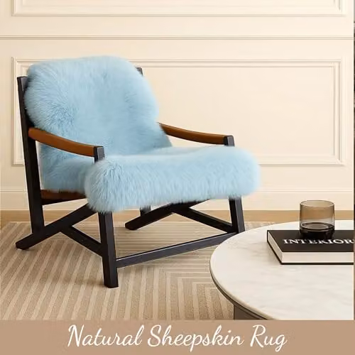Infinity Leather Genuine Sheepskin Wool Rug in Petrol Blue, W/D: 90 x 60 cm – 3