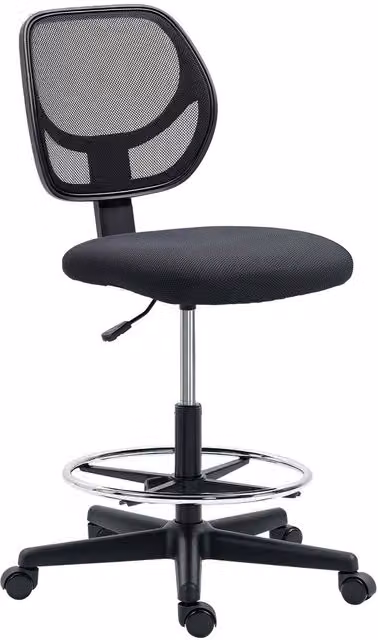 Vinseto Black Ergonomic Mesh Drafting Office Chair with Foot Ring and 360 Degree Swivel