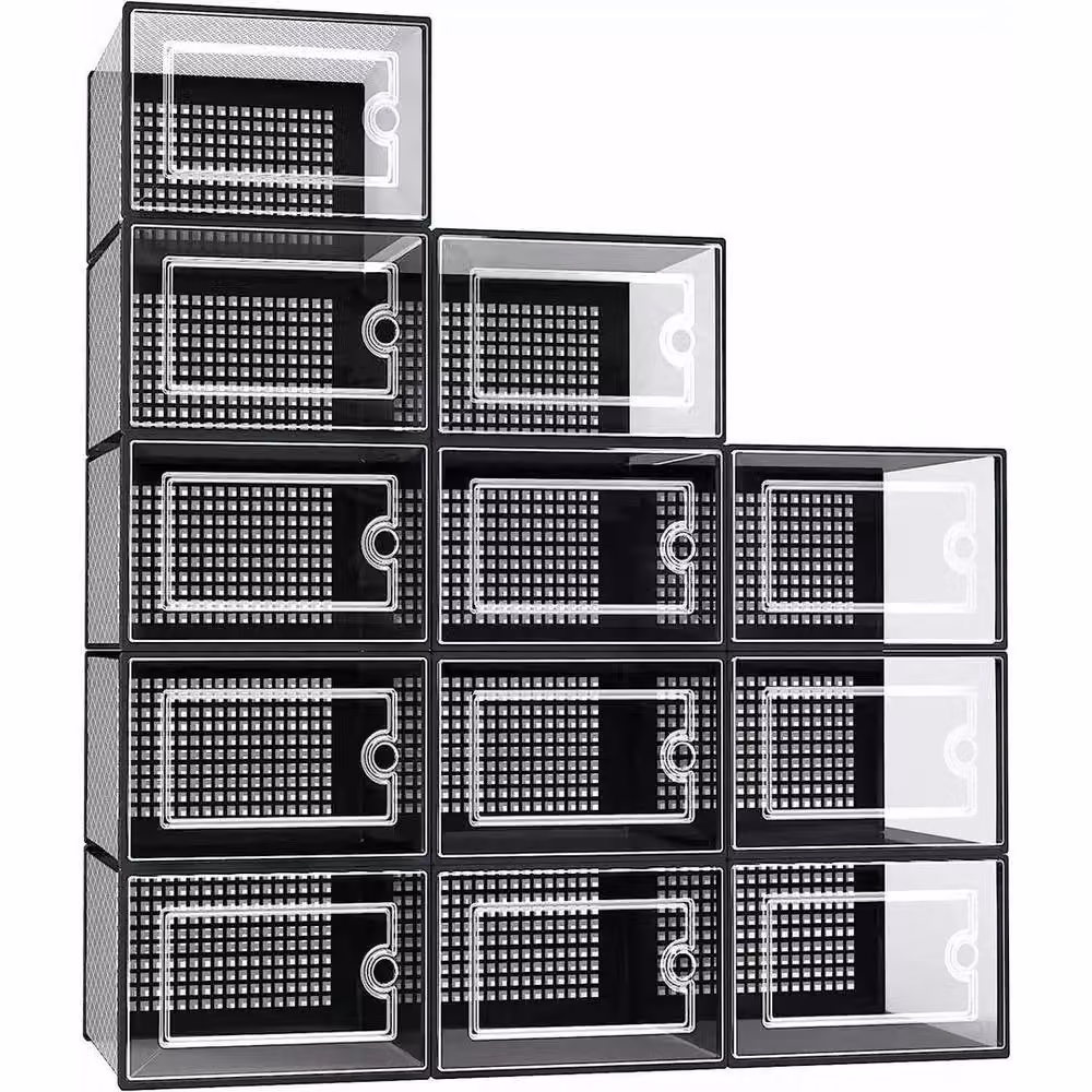NESTLUNE 12 Pack Stackable and Foldable Black and Transparent Plastic Trainer Organisers – 2