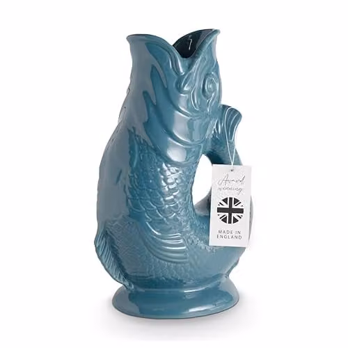 Wade Albert White Fish Jug, Ceramic, 1.2 l, Green, White and Petrol