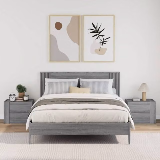 Berkfield Home Set of 2 Wall-mounted Bedside Cabinets in Grey Sonoma, W/D/H: 45 x 30 x 35 cm
