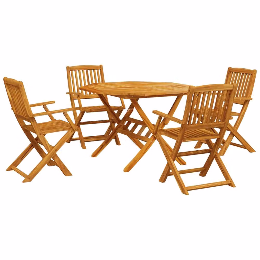 Berkfield Home 5 Piece Folding Garden Dining Set in Brown Oiled Acacia Wood – 2
