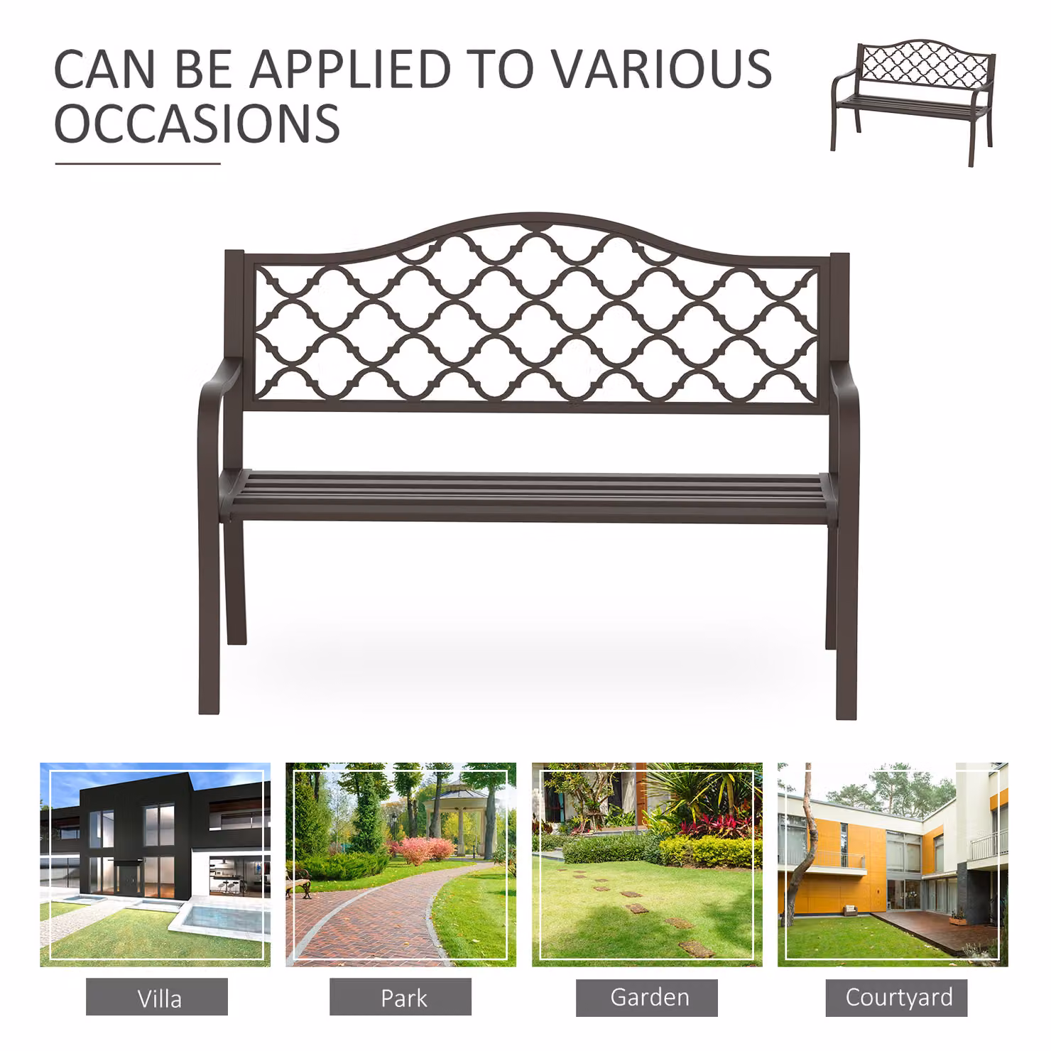 Outsunny Antique Style 2 Seater Cast Iron Garden Bench in Brown – 5