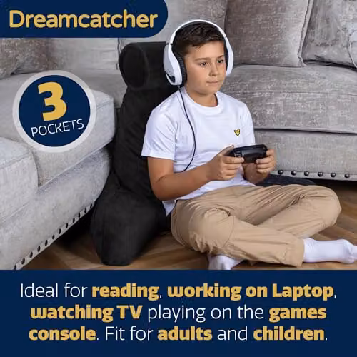 Dreamcatcher XL Memory Foam Reading Pillow in Black Velvet with Contoured Neck and Back Support – 7