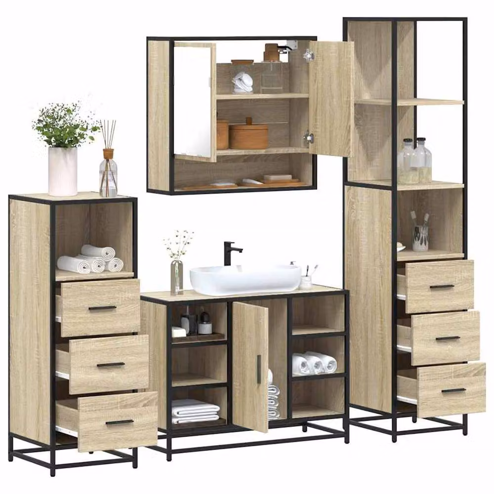 Berkfield Home 4-Piece Industrial Bathroom Furniture Set in Sonoma Oak – 2