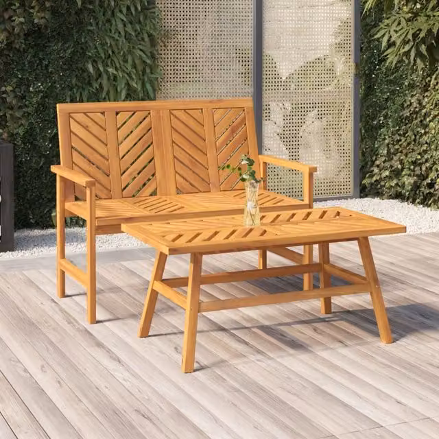 Berkfield Home 2 Piece Modern Geometric Garden Lounge Set in Brown Solid Acacia Wood