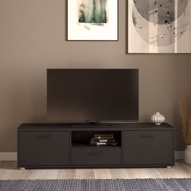 Furniture To Go Modern Matt Black Media TV Unit, Width: 147.2 cm
