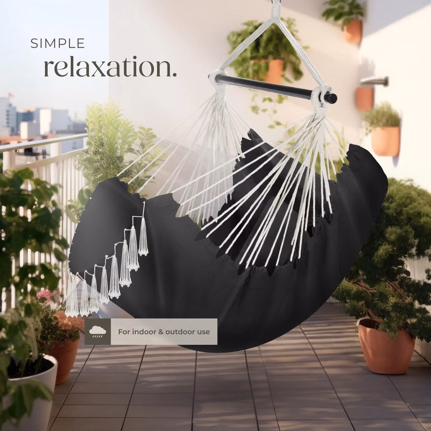tectake Malika Boho Style Hanging Chair with Stand in Black – 8