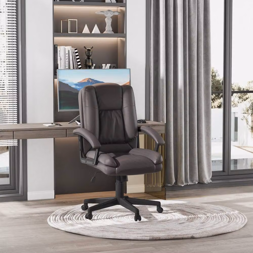 STILVORA Modern Brown Synthetic Leather Task Chair with Armrests and 360 Degree Swivel Wheels – 2