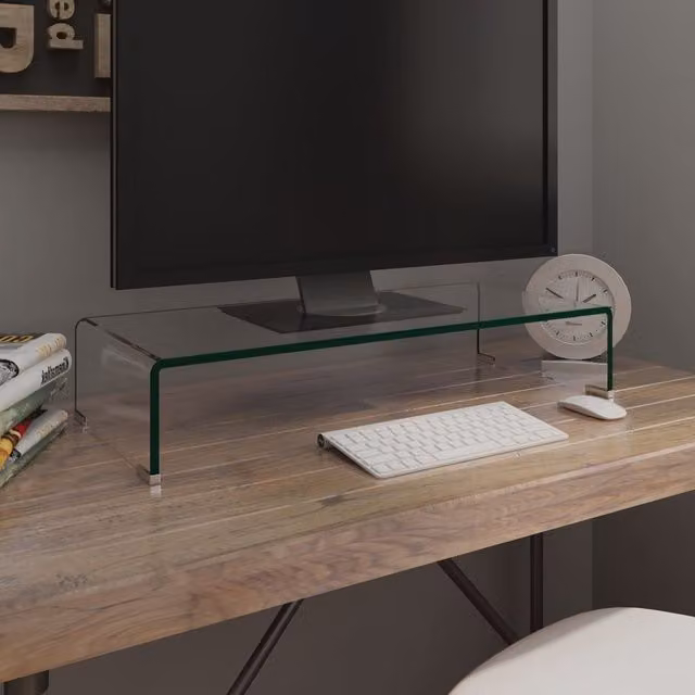 Berkfield Home Clear Glass TV Stand and Monitor Riser, W/D/H: 70 x 30 x 13 cm – 1