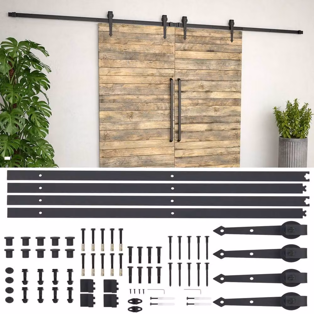 Berkfield Home Sliding Door Hardware Kit in Black Steel, 2 x 183 cm – 2
