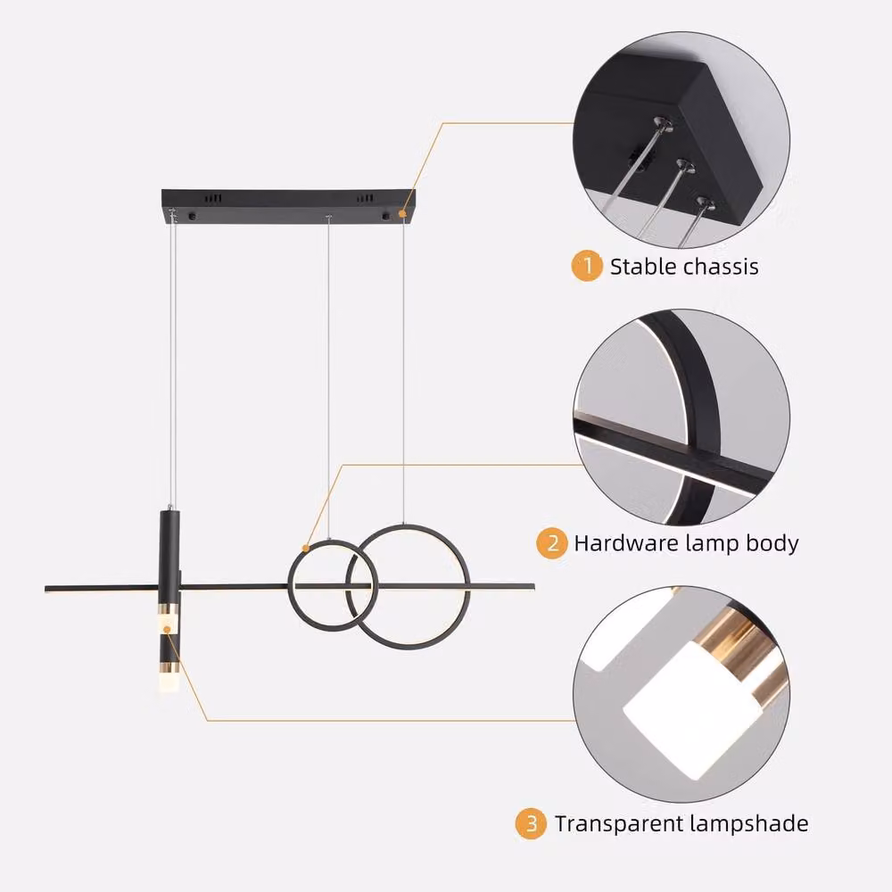 Garwarm Modern Black Geometric LED Ring Pendant Light with Remote Control and Dimmable Height Adjustment – 3