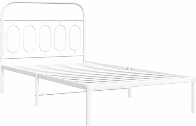 Berkfield Home Metal Bed Frame with Headboard, White, W: 107 cm x D: 207 cm