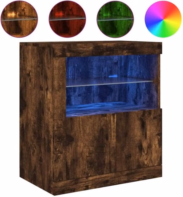 Berkfield Home Modern Sideboard with Integrated LED Lights in Smoked Oak Brown, W/D/H: 60.5 x 37 x 67 cm – 1