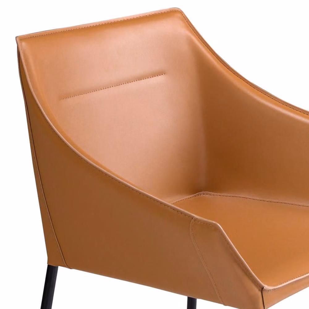 Angel Cerda Brown Synthetic Leather Dining Chair with Armrests and Matte Black Metal Legs – 4